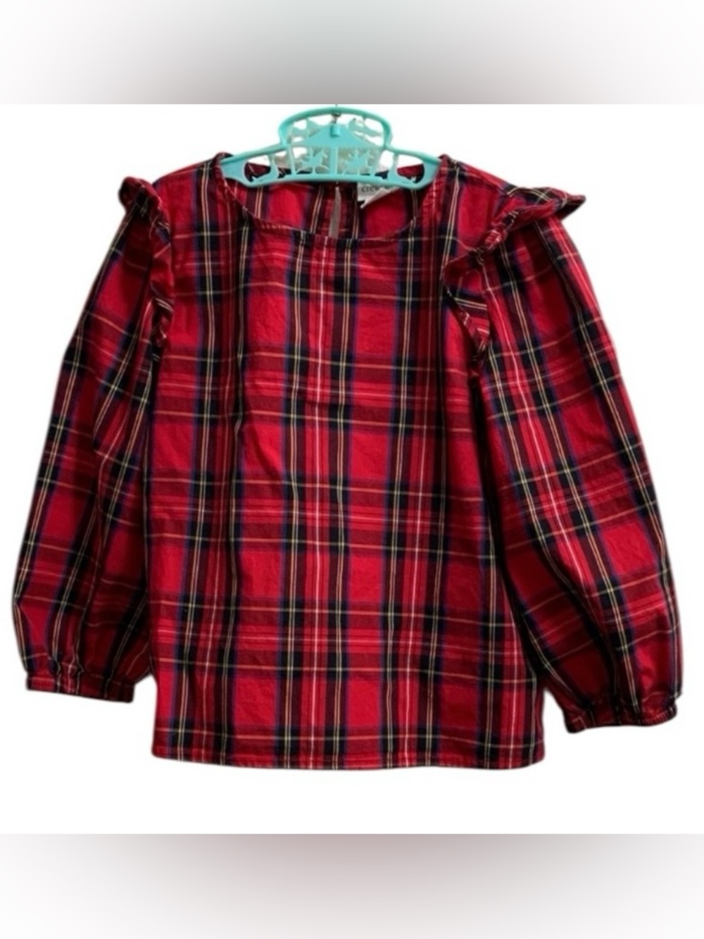 Crewcuts Factory Red Tartan Plaid Poplin Top Size 6-7 Cotton Long Sleeved
